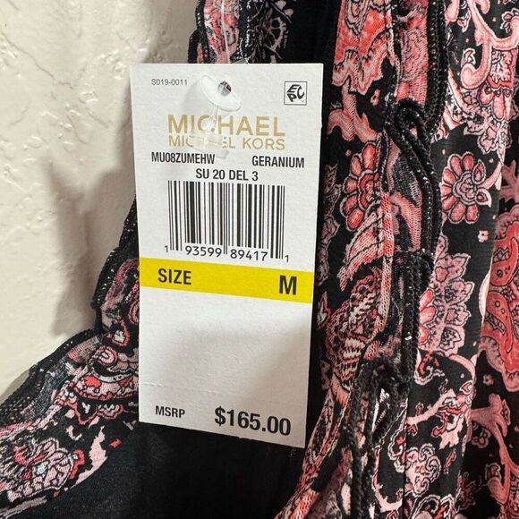 MICHAEL Michael Kors Medium Paisley Halter Midi Dress Black Ruffles Womens NWT - Picture 6 of 8